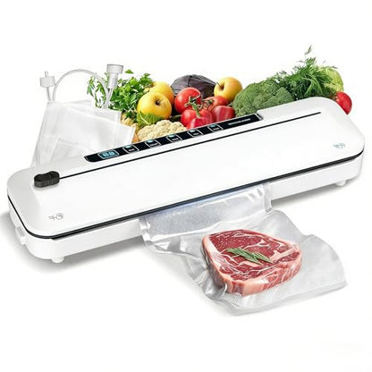 Vacuum Sealer Machine 75KPa 6-in-1 Dry Moist Modes Digital Timer White