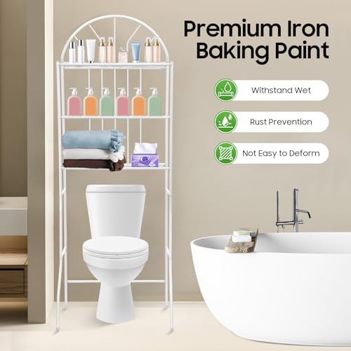 Over-the-Toilet Bathroom Storage Shelf - 3-Tier Metal Organizer, White