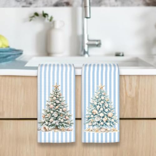 Christmas Kitchen Hand Towels Set of 2 - Beach Holiday Decor, 16x24 Inches - Festive Reindeer & Snowflake Pattern - Variation of Christmas 6