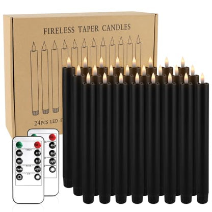 24 Pack Black Flameless Taper Candles with Remote - 9.5 Inch LED Battery Operated for Halloween & Weddings - Variation of THIS listing
