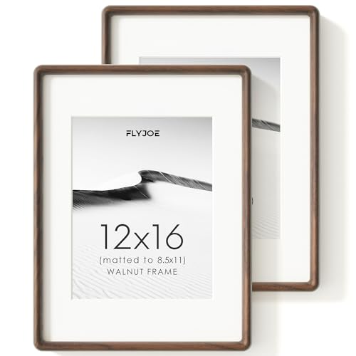 Rounded Walnut Photo Frame 12x16 Inches - 2 Pack, Solid Hardwood with Anti-Scratch Glass