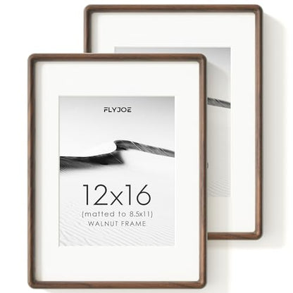 Rounded Walnut Photo Frame 12x16 Inches - 2 Pack, Solid Hardwood with Anti-Scratch Glass