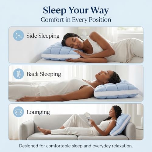 Gray Fluffy Cloud Pillow with Breathable Cool-Touch Fabric - Adjustable Loft