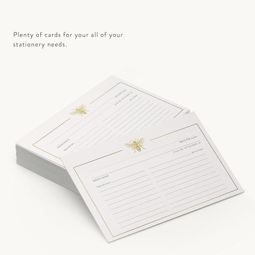 Gold Foil Bee Recipe Cards Set - 50 Double-Sided Kitchen Gift