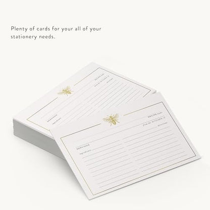 Gold Foil Bee Recipe Cards Set - 50 Double-Sided Kitchen Gift
