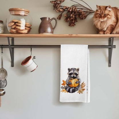 Raccoon Pumpkin Fall Kitchen Hand Towels - Autumn Halloween Decor, 16x24 Inch - Bundle of 1