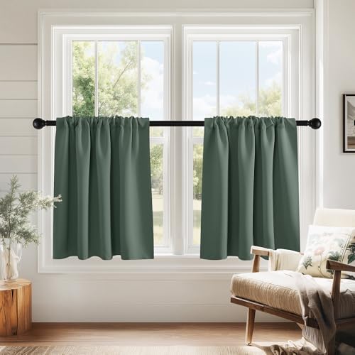 PONY DANCE Blackout Curtains for Bedroom 96 inches Long 2 Panels Set, Thermal Insulated Rod Pocket Black Out Window Drapes, Noise Reducing Window Treatment for Living Room(W52 x L96 inch, Sage Green)