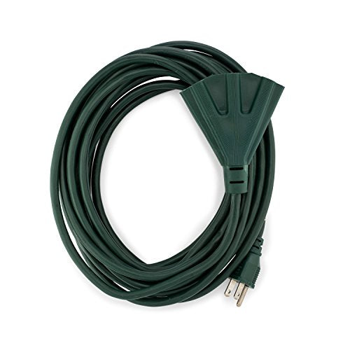 Green 25-Foot Heavy Duty Outdoor Indoor Extension Cord with 3 Prong Splitter