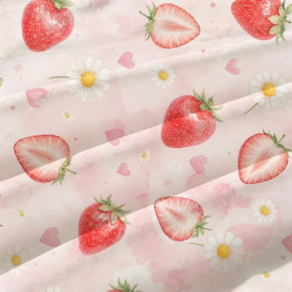 Twin Pink Strawberry Comforter Set for Girls Kids Teens - Kawaii Floral Bedding
