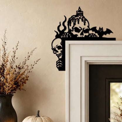 Halloween Door & Window Corner Decor Set - Pumpkin, Black Cat, Skull, Ghost Wooden Toppers