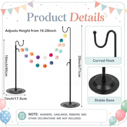Novabright 2-Pack Black Tabletop Banner Stand with Metal Base & Curve Hook - Adjustable Height