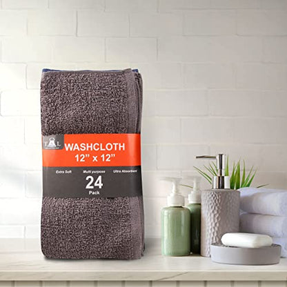 48 Pack Multi-Color Cotton Wash Cloths - Soft, Highly Absorbent Face & Hand Towels