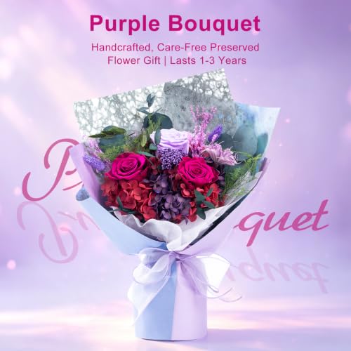 Purple Preserved Flowers Bouquet - Long Lasting Real Floral Arrangement