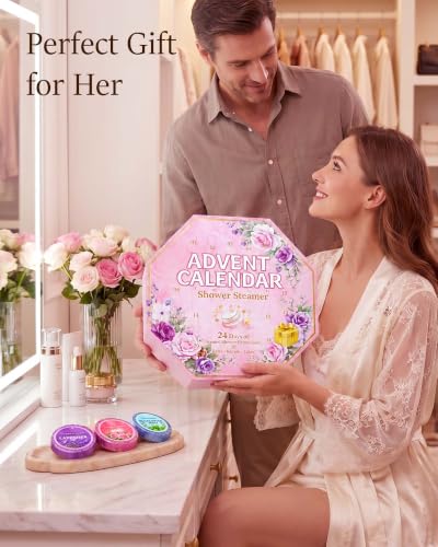 Pink Shower Steamers Advent Calendar 2026 for Relaxation - 24 Spa Gifts for Women