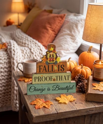 Putuo Decor Fall Gnome Table Decor - Orange Sage Beige, Seasonal Mantel Accent