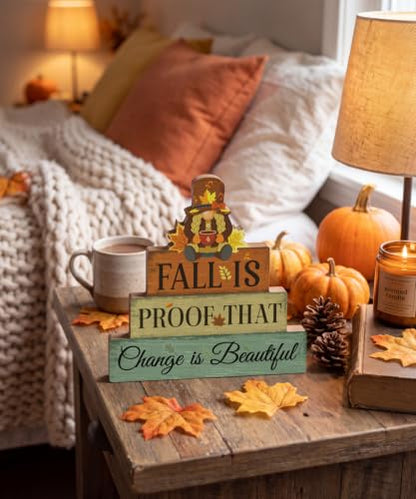 Putuo Decor Fall Gnome Table Decor - Orange Sage Beige, Seasonal Mantel Accent