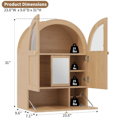 Arched Bathroom Wall Cabinet with Mirror and Toilet Paper Holder
