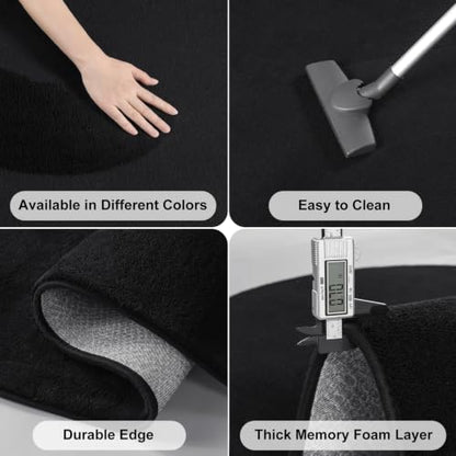 Amearea Black Oval Bedroom Rug 2.6 x 5.3 ft Non-Slip Memory Foam Bedside Mat