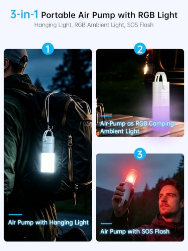 Portable Air Pump for Inflatables with RGB Camping Light & 2000mAh Battery