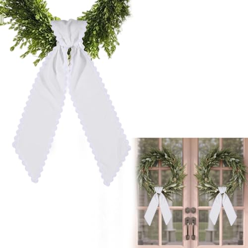 White Wreath Sash Set - Scalloped Fan Design, 5.1 x 52.4 Inches, 2 Pieces