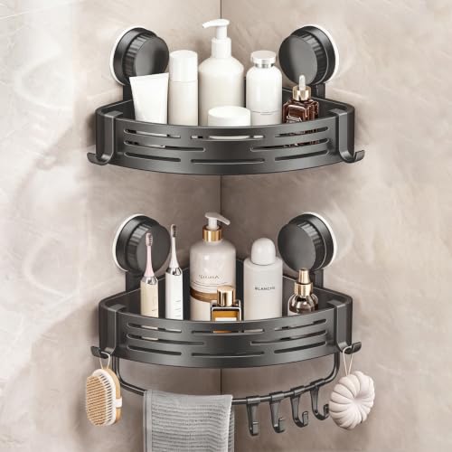 Corner Shower Caddy with Suction Cups, ABS Plastic, Grey 2pcs