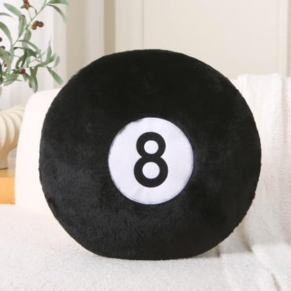 Black 8 Ball Throw Pillow - 14 Inch Plush Round Decorative Cushion - Variation: Black X1