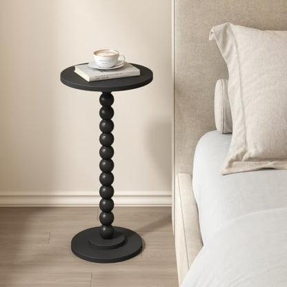 TUTOTAK Black Round Side Table with Solid Wood Legs - Small End Table