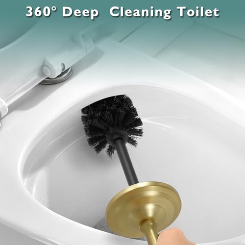 Toilet Brush and Holder Set - Brushed Gold, Splash Resistant Deep Cleaning