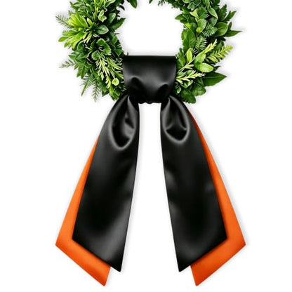 Halloween Wreath Sash Set - Black and Orange Satin Decor for Front Door