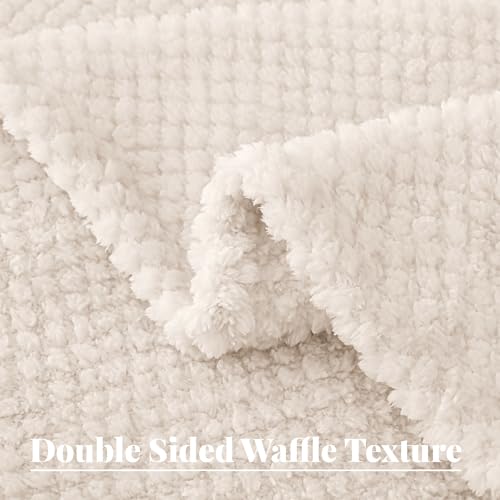 Ivory Fuzzy Fleece Throw Blanket 50x70 Inches - Extra Large Cozy Couch Blanket