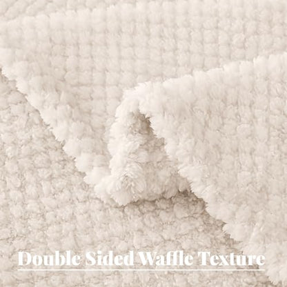 Ivory Fuzzy Fleece Throw Blanket 50x70 Inches - Extra Large Cozy Couch Blanket