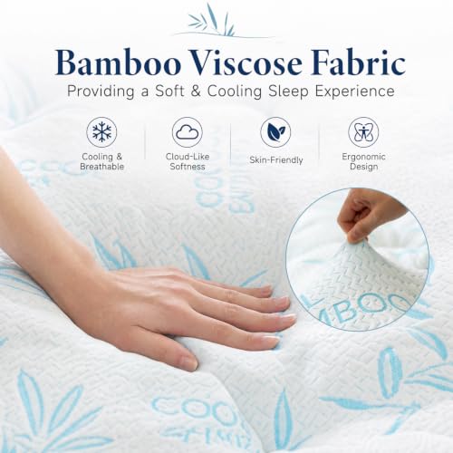Queen Blue Memory Foam Mattress Topper with Cooling Bamboo Cover - 4 Inch