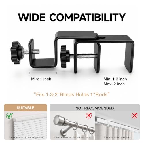 Over Blinds Curtain Rod Brackets for Outside-Mount Blinds - Black 2-Pack
