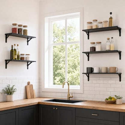 Floating Wall Shelves Set of 5 Black Rustic Wooden Storage Shelves