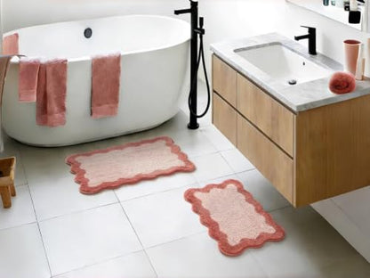 2-Piece Terracotta Scallop Border Rug Set - Kitchen, Bathroom & Entryway Decor