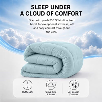 Goose Down Alternative Comforter Twin Bed - Aqua, Hypoallergenic Plush Bedding