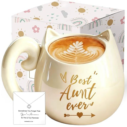 Aunt Gift Set with Cat Mug and Elegant Necklace - Auntie Appreciation Gift - Variation of Aunt-B Everb