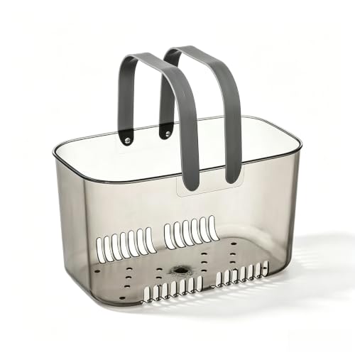 Gray Shower Caddy with Handle & Drain Holes for Bathroom Dorm Gym