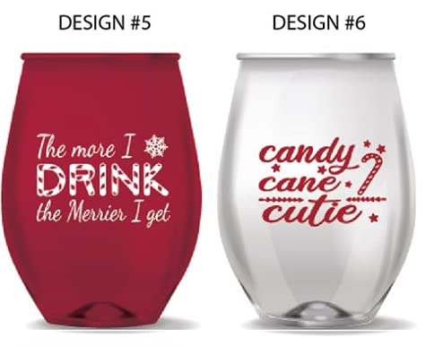 Christmas Themed Stemless Wine Glass Set of 12 - Unbreakable Funny Sayings - Holiday Party Drinkware