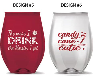 Christmas Themed Stemless Wine Glass Set of 12 - Unbreakable Funny Sayings - Holiday Party Drinkware