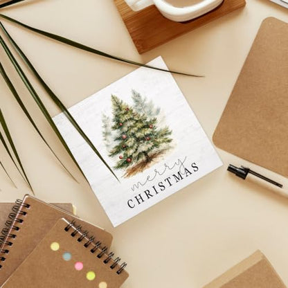 Christmas Pine Tree Farmhouse Wood Box Sign - Winter Holiday Decor 5x5 - Color 11