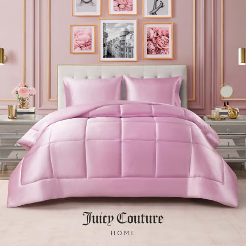 Full/Queen Satin Comforter - Pink Down Alternative Luxury Bedding