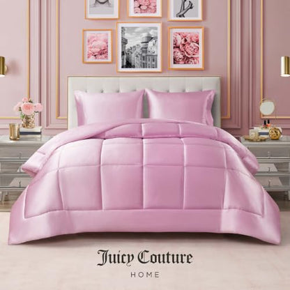 Full/Queen Satin Comforter - Pink Down Alternative Luxury Bedding