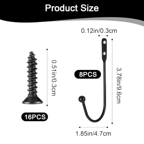Black Metal Curtain Holdbacks 8 Pack - Modern Wall Mount Drapery Hooks
