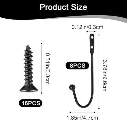 Black Metal Curtain Holdbacks 8 Pack - Modern Wall Mount Drapery Hooks