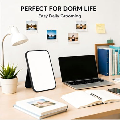 8 Inch Desktop Makeup Mirror with 90° Adjustable Stand and Wall Mount, Portable Black Vanity Mirror