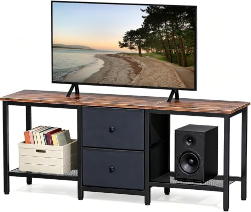 Rustic Brown TV Stand with Storage Drawers and Shelves - Fits 55 Inch TVs