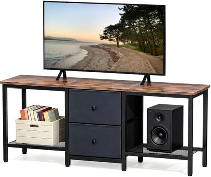 Rustic Brown TV Stand with Storage Drawers and Shelves - Fits 55 Inch TVs