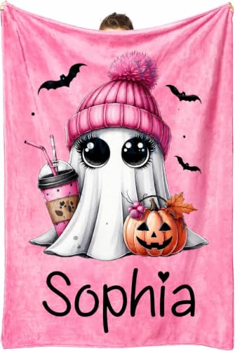 Halloween Ghost Blanket with Personalizable Name - Cozy Fall Throw for Couch & Bed, New9