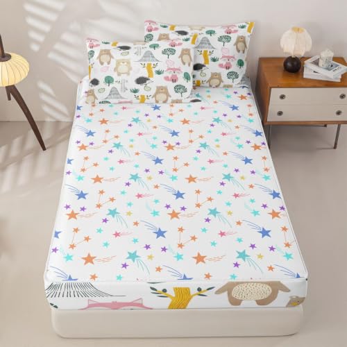 Feelyou Cartoon Animal Zipper Bedding Set Twin Size White Yellow Pink